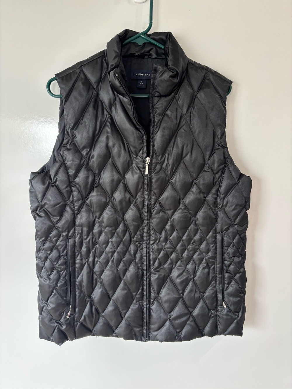 Lands' End Black Quilted Diamond-Pattern Puffer Vest